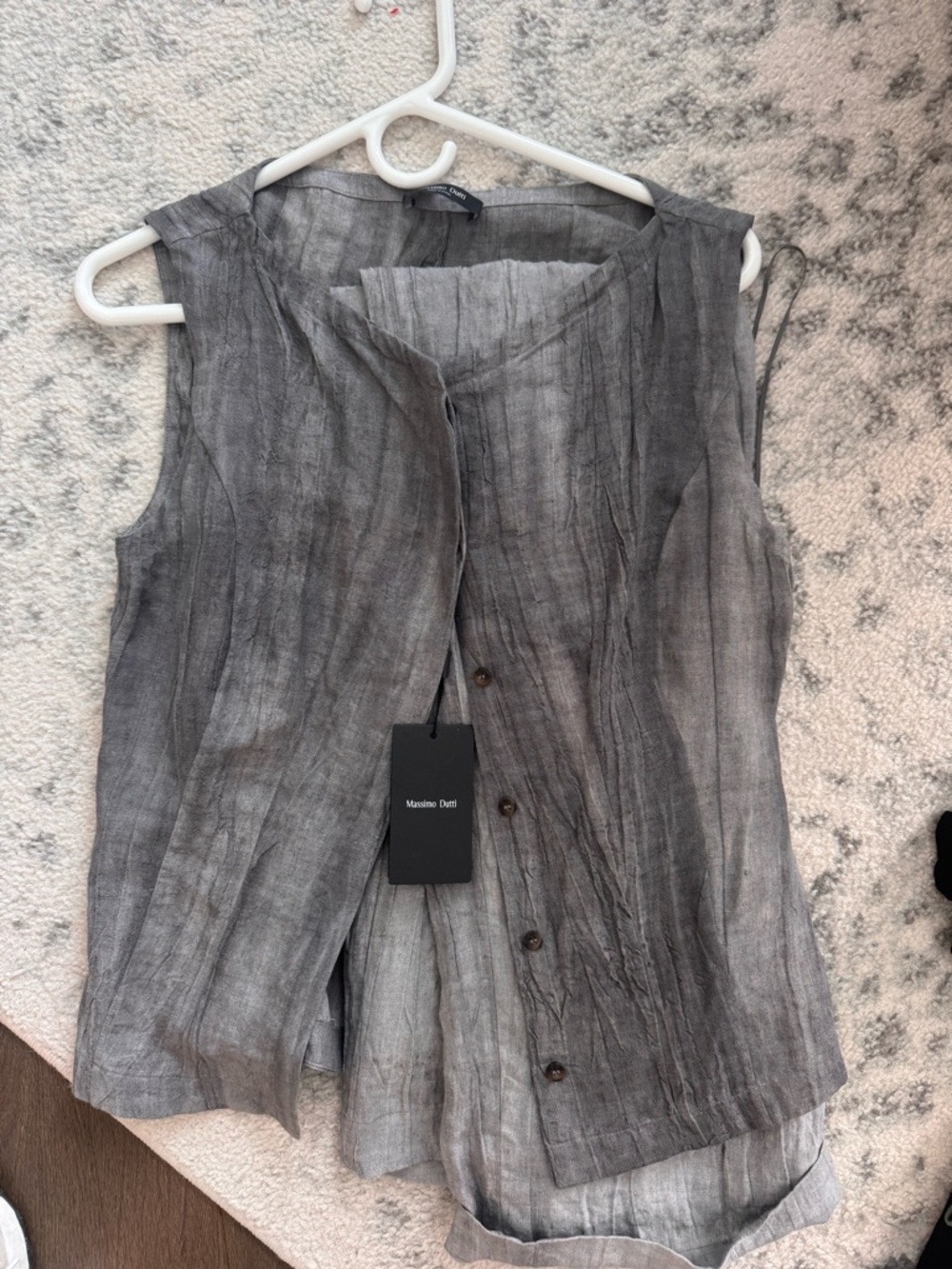 SET: Maxime Dutti Women's Sleeveless Linen Blend Button Front Top & Pants